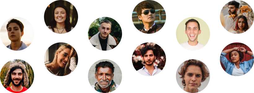 12 circular headshots of different people