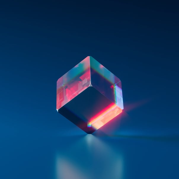 a cube balancing on one corner