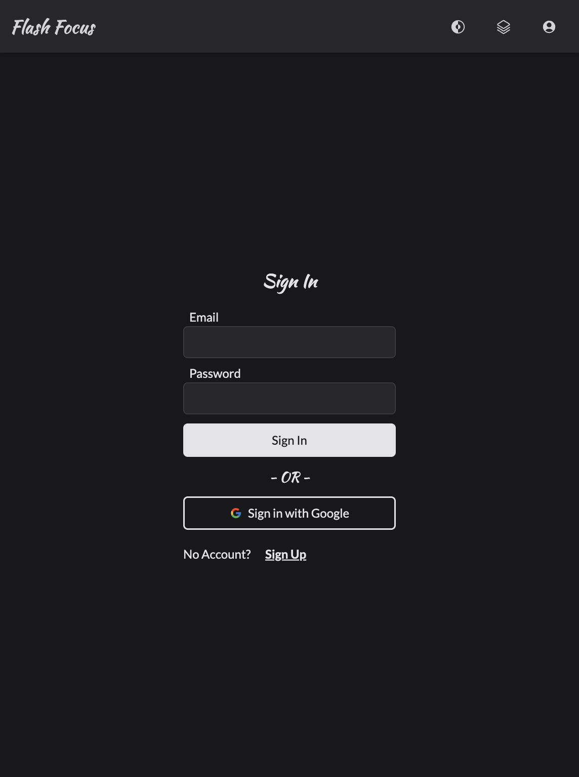 Flash Focus sign in screen