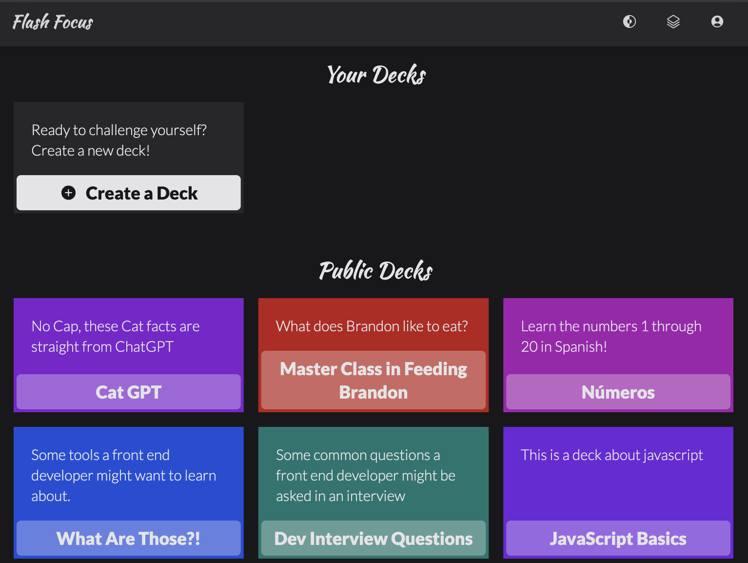 Flash Focus decks screen