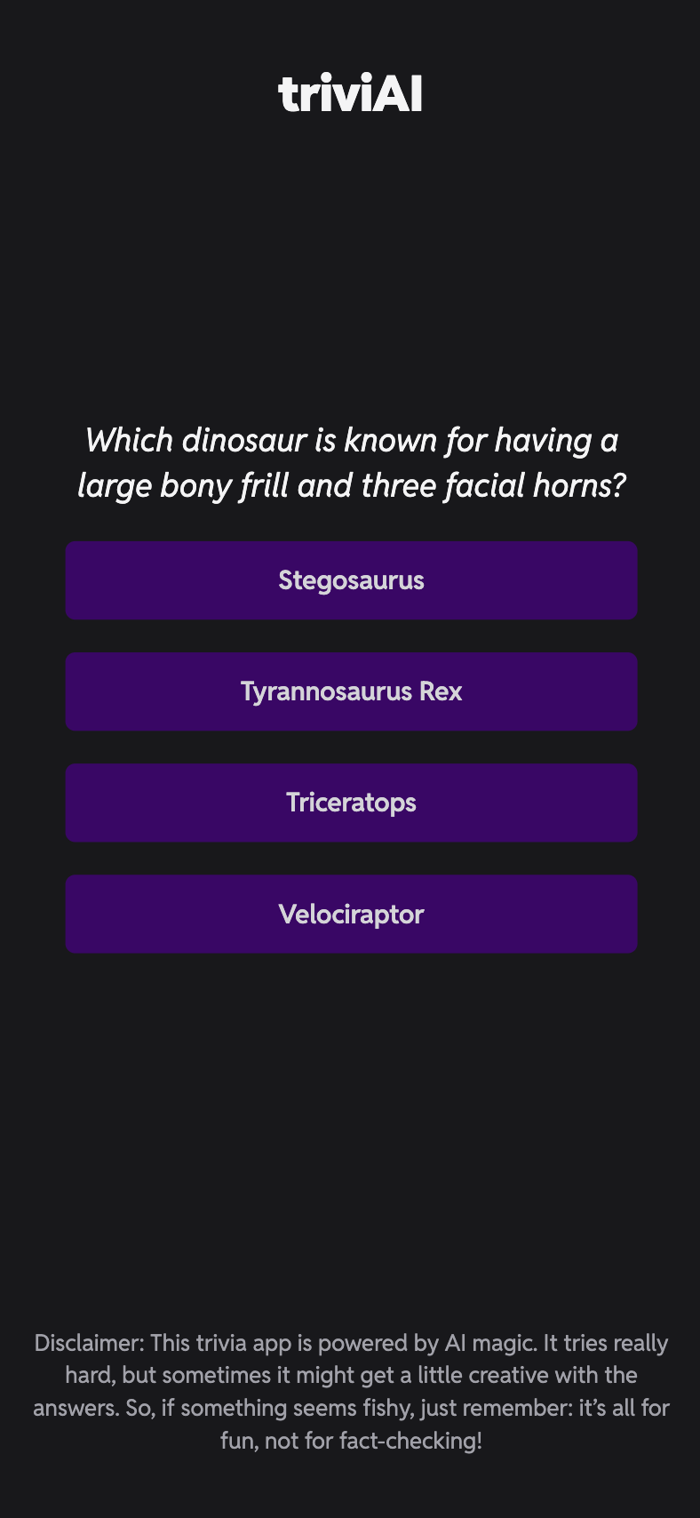 TriviAI question screen