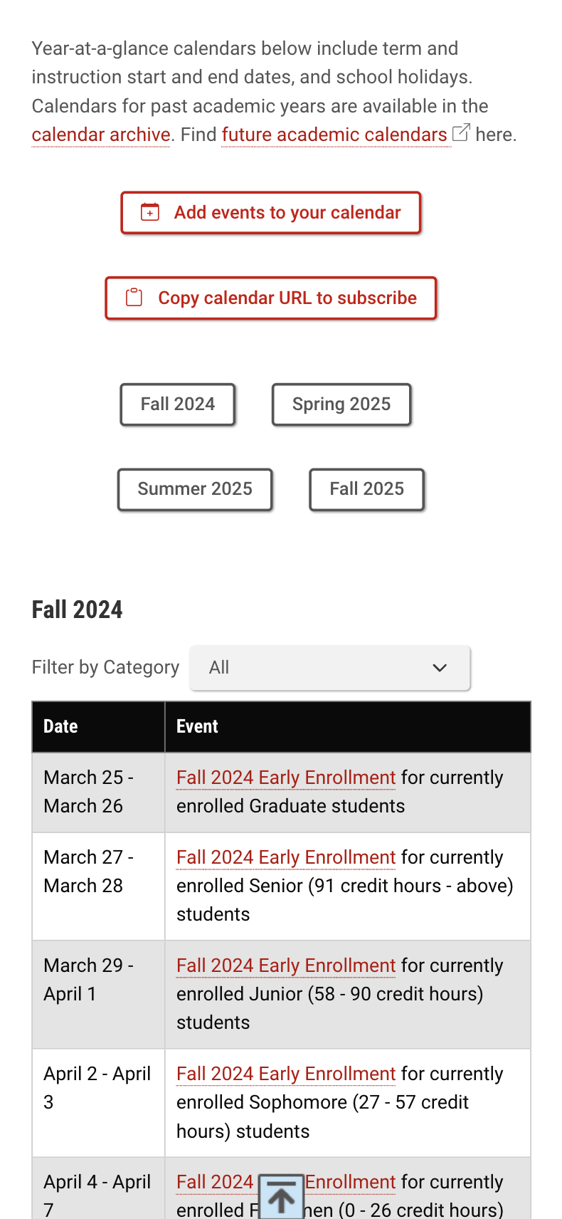 UNO Academic Calendar